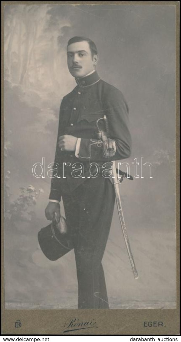 Cca 1914 Katonatiszt Karddal, Keményhátú Fotó Rónai Dénes Műterméből, 20,5×11 Cm - Other & Unclassified