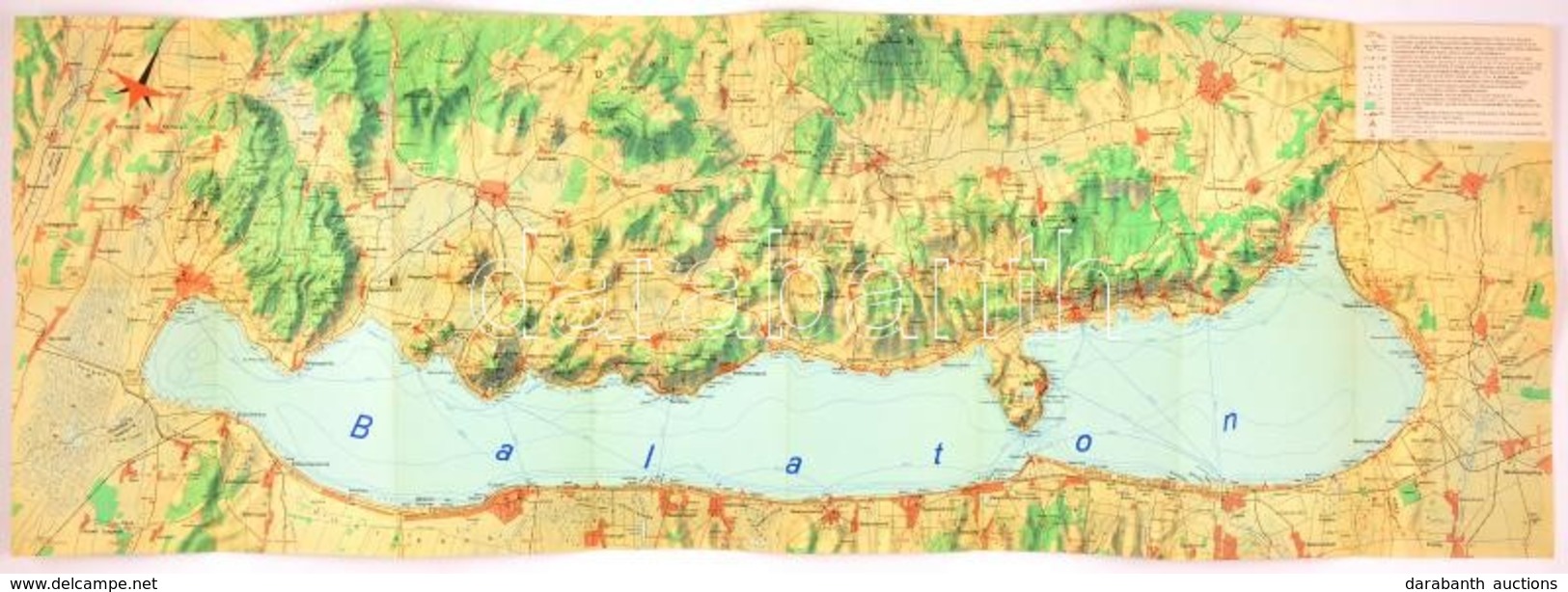 1967 Balaton Térkép, 1:95000, Kartográfiai Vállalat, A Hajtások Mentén Kis Sérülésekkel, 33×96 Cm - Other & Unclassified