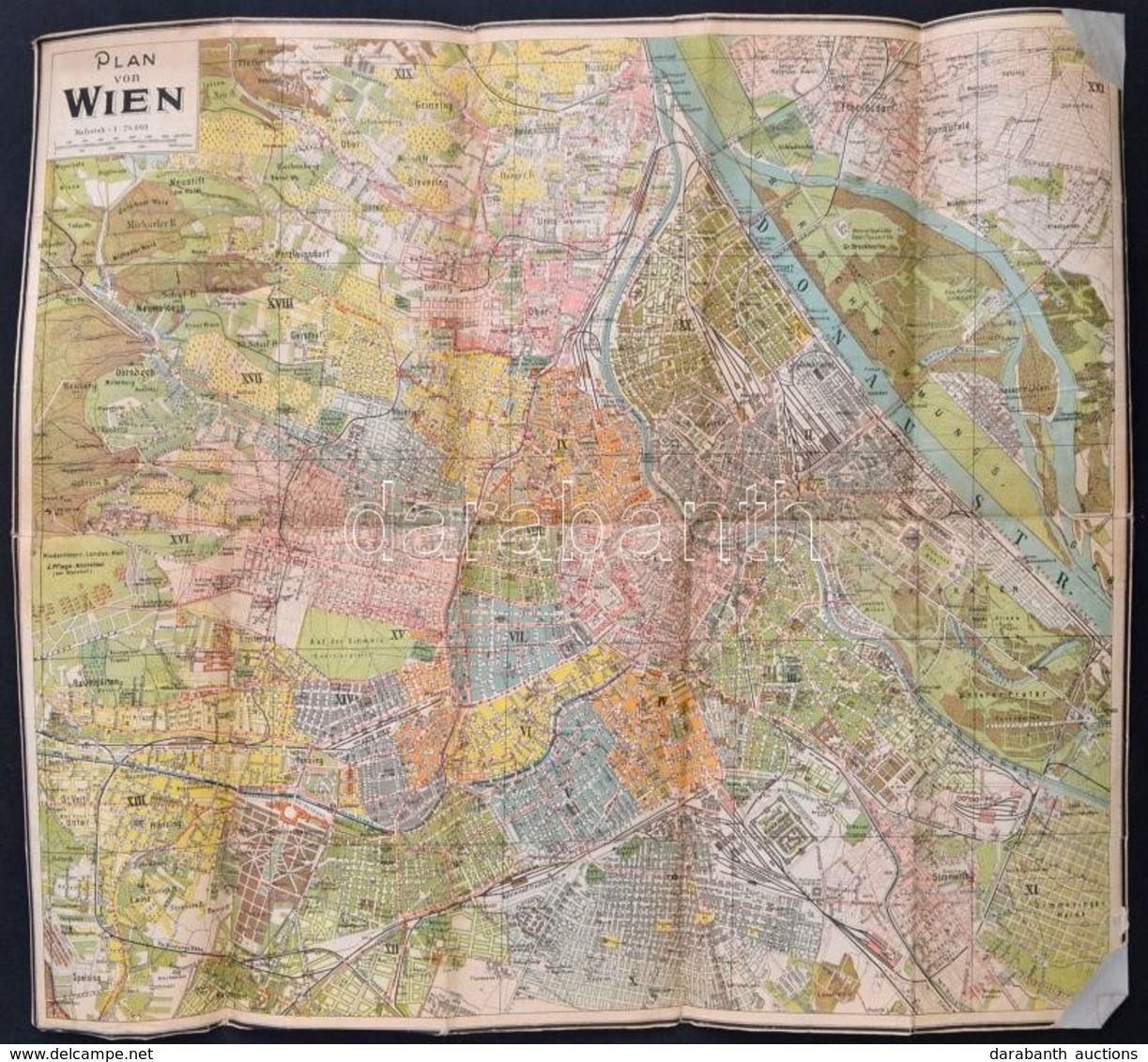 Cca 1910 Plan Von Wien - Bécs Térképe. Vasznon 55x48 Cm - Other & Unclassified