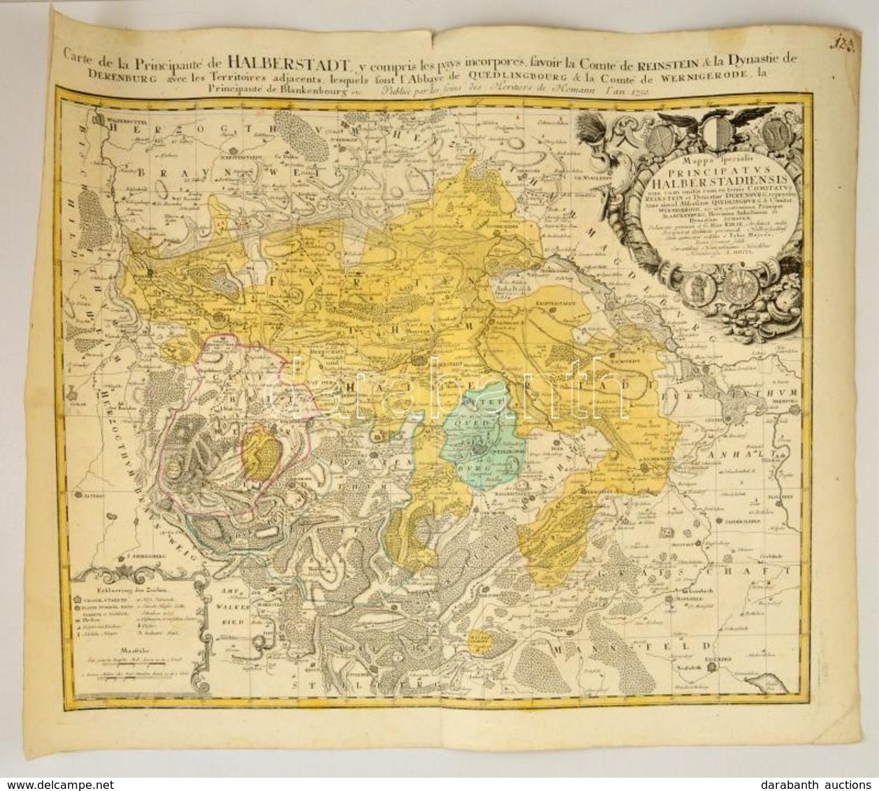 1750 Mappa Specialis Principatus Halberstadtis - Halberstadt  Térképe. Johann Baptist Homann:. Színezett Rézmetszet / Ma - Autres & Non Classés