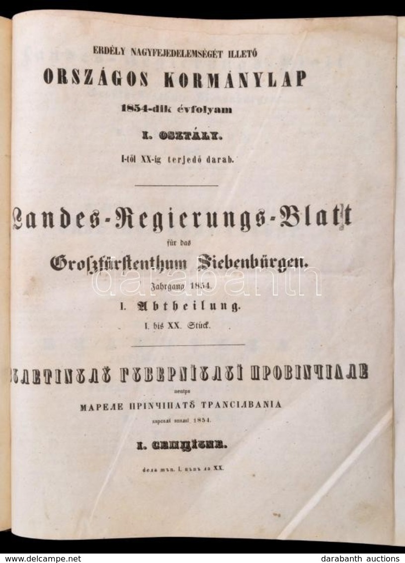 1854 Erdély Nagyfejedelemséget Illető Országos Kormánylap. Landes Regierungs-Blatt Für Das Grossfürstenthum Siebenbürgen - Unclassified