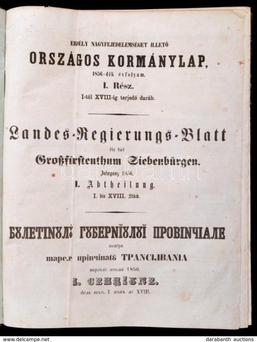 1856 Erdély Nagyfejedelemséget Illető Országos Kormánylap. Landes Regierungs-Blatt Für Das Grossfürstenthum Siebenbürgen - Non Classés