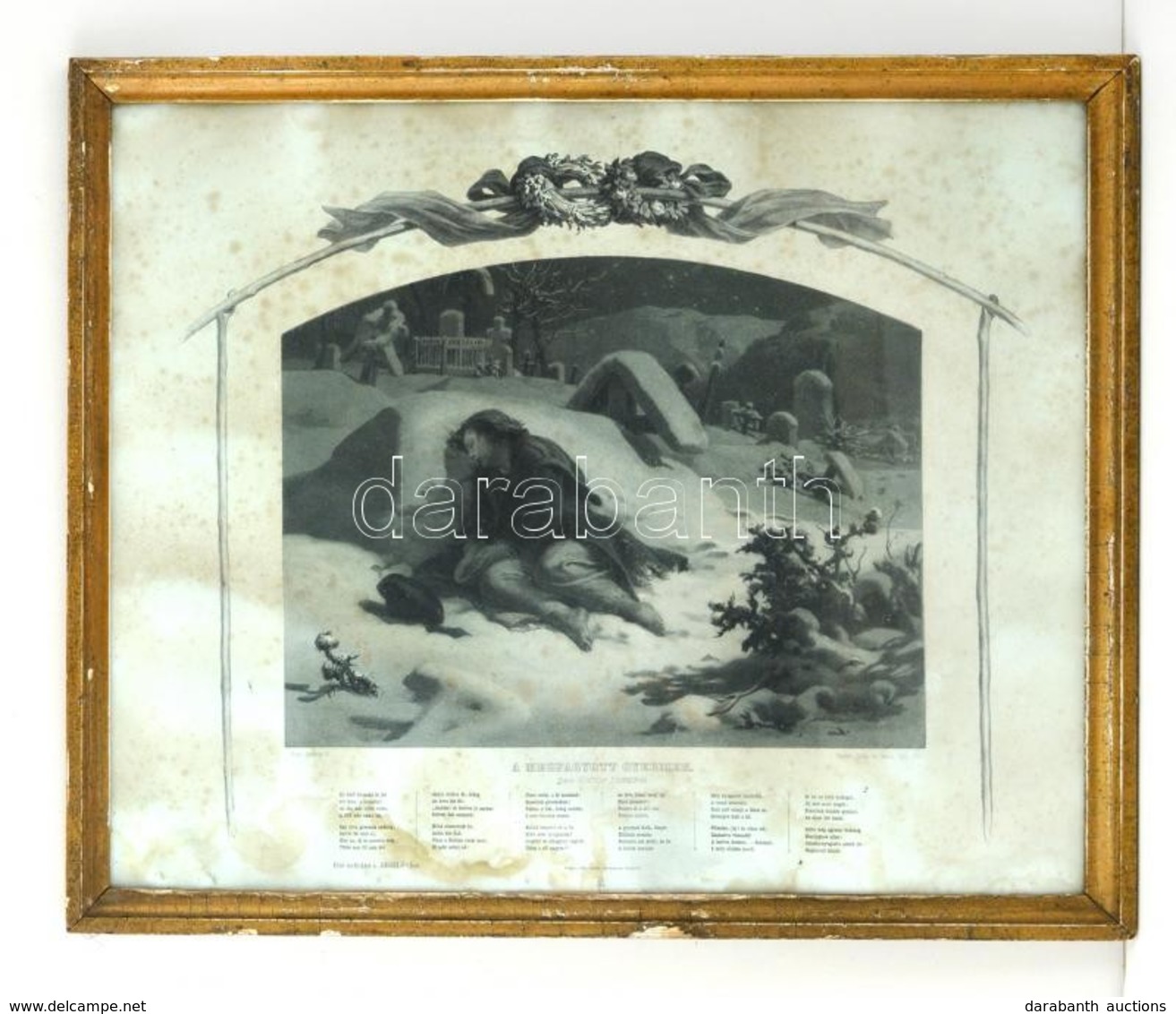 1865 A Megfagyott Gyermek, Litográfia Székely Bertalan Rajza Nyomán, üvegezett Keretben, 52x64 Cm - Unclassified
