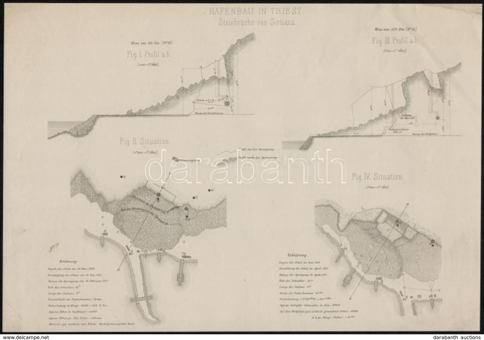 Cca 1900 Trieszt Kikötőjének építése. Tervrajzok 4 Lapon. Kőnyomat / Cca 1900 Map Of The Shipyard Of Triest. Biulding. 4 - Unclassified