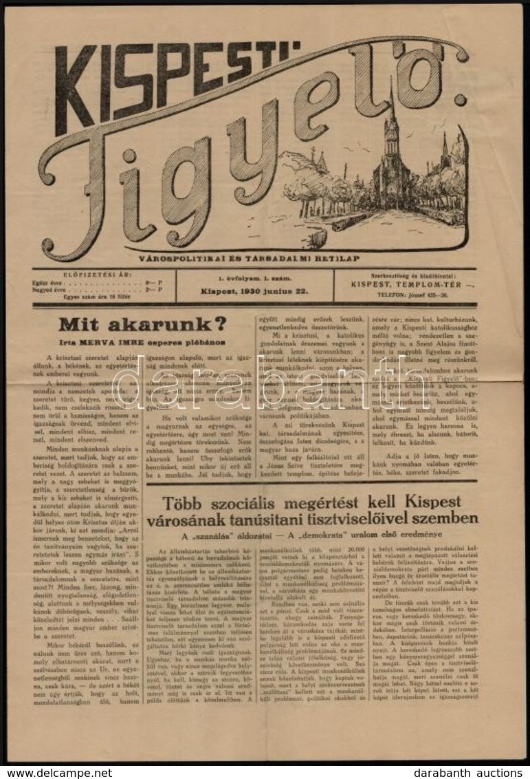 1932 A Kispesti Figyelő C. újság Induló Száma - Non Classés
