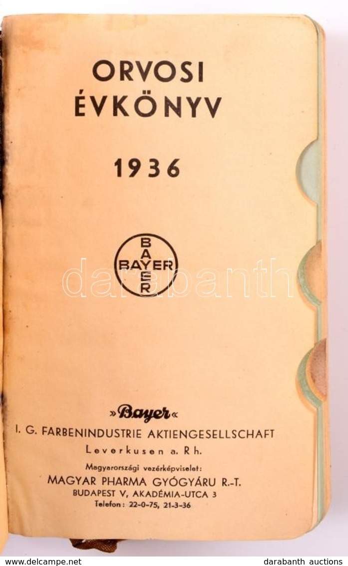 1936 Orvosi évkönyv, Bp., Magyar Pharma Gyógyáru, Kissé Kopott Bőrkötésben - Non Classés