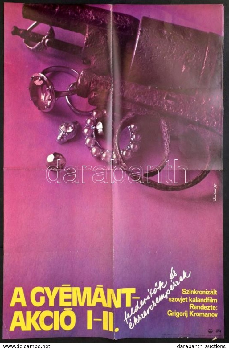 A Gyémántakció I-II. Szovjet Kalandfilm Plakát, Hajtott, Szakadással, 80×60 Cm - Autres & Non Classés