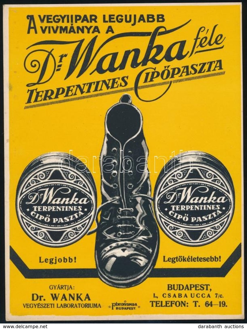 Cca 1920 Dr. Wanka Féle Cipőpaszta Karton Kisplakát Szép állapotban. 19x24 Cm - Other & Unclassified