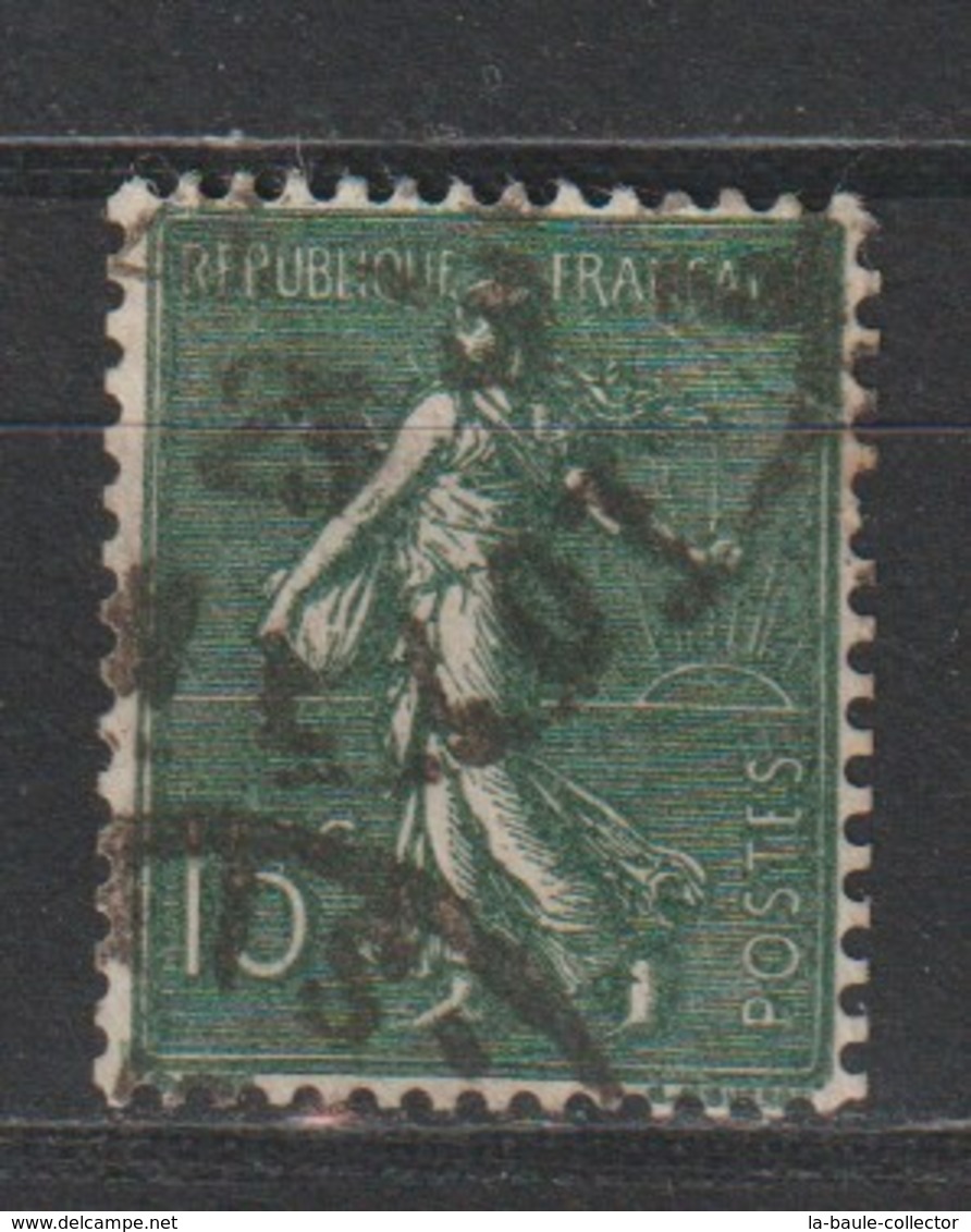 YT 130f Obl 15c Vert-gris Semeuse, Type VI, Rare, B - 1903-60 Semeuse Lignée