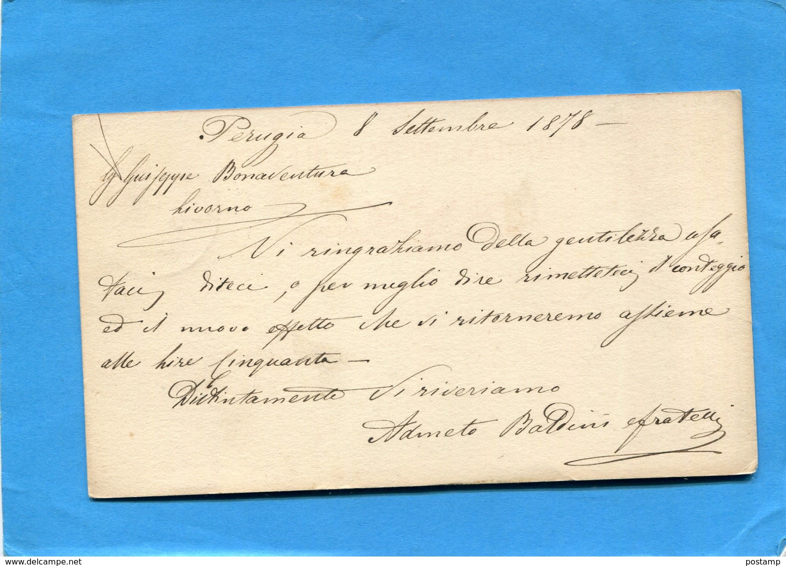 ITALIE-cartolina Postale Di Stato-0.10  Cad PERUGIA-1876- - Entero Postal