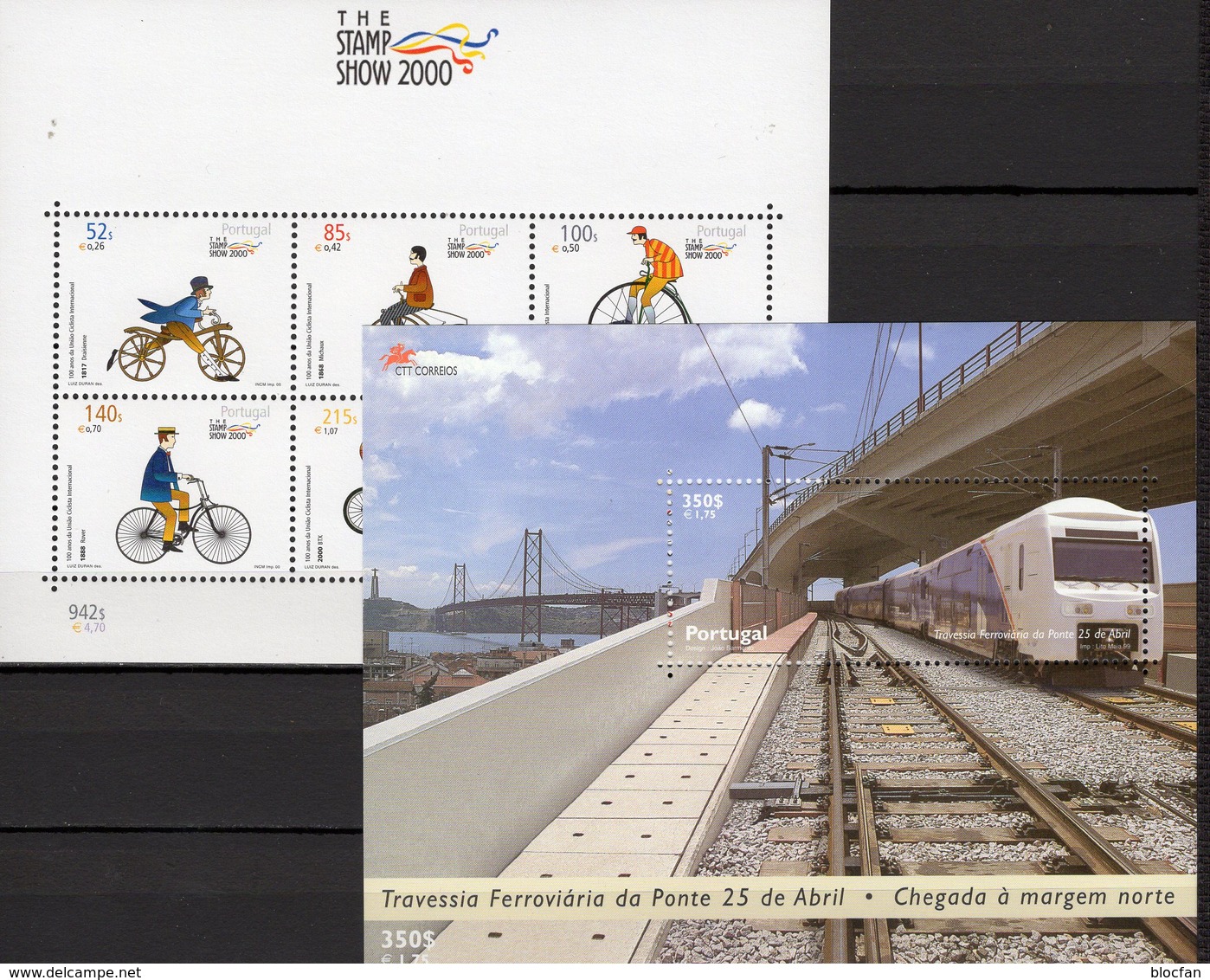 Tejo-Brücke 1999 Portugal Blocks 155+161 ** 17€ Radsport 2000 Zugbrücke Bloque Bridge Train Blocs Sheets Bf Railway - Neufs