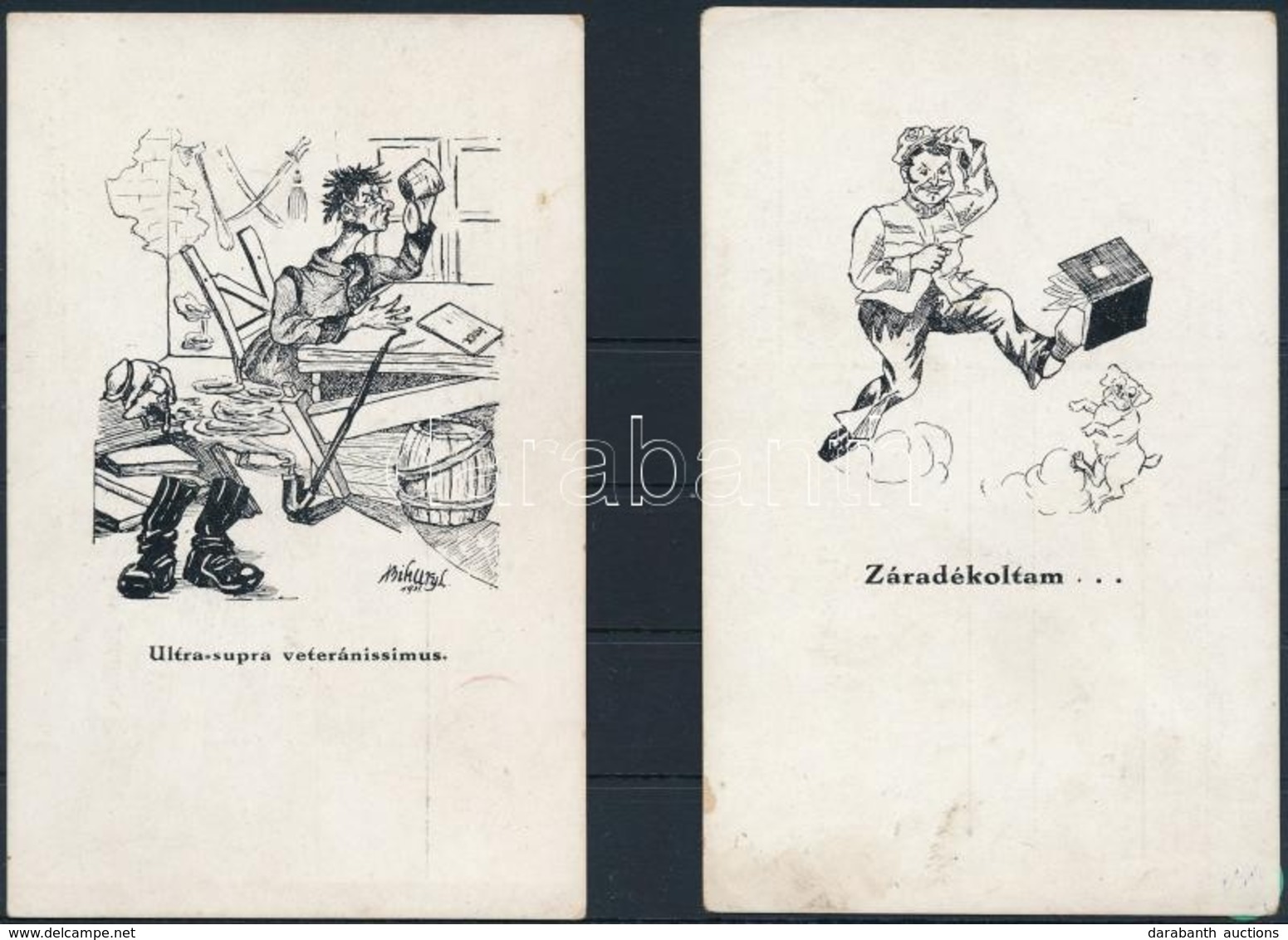 ** * 2 Db RÉGI Studentika Művészlap Albumlapon; A Soproni Diákéletből XII. és XV.  / 2 Pre-1945 Studentica Art Postcard  - Unclassified