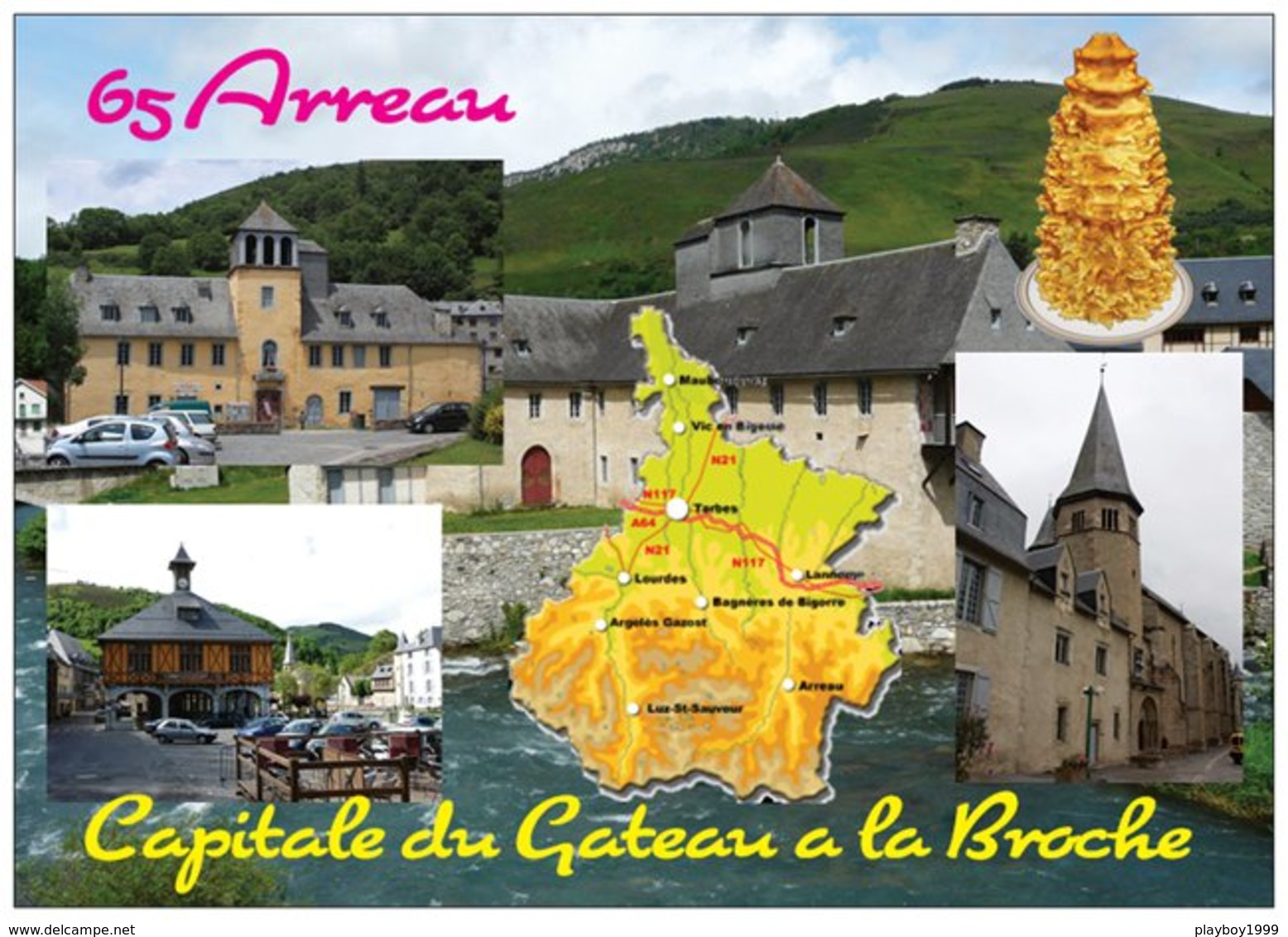 65 - Arreau Capitale Du Gâteau à La Broche - 3 Vues + Carte Géo Des Hautes- Pyrénées - Cpm - Vierge - - Other & Unclassified