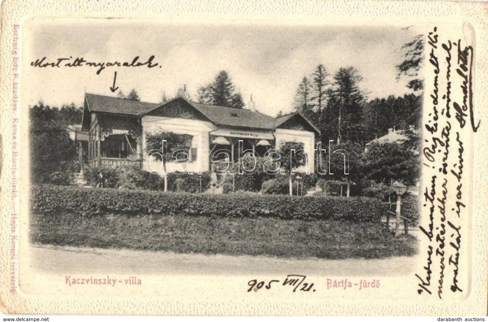 T2/T3 1905 Bártfa, Bártfafürdő, Bardejovské Kúpele, Bardiov; Kaczvinszky Villa. Kiadja Eschwig Ede, Hajts Kornél Felvéte - Unclassified