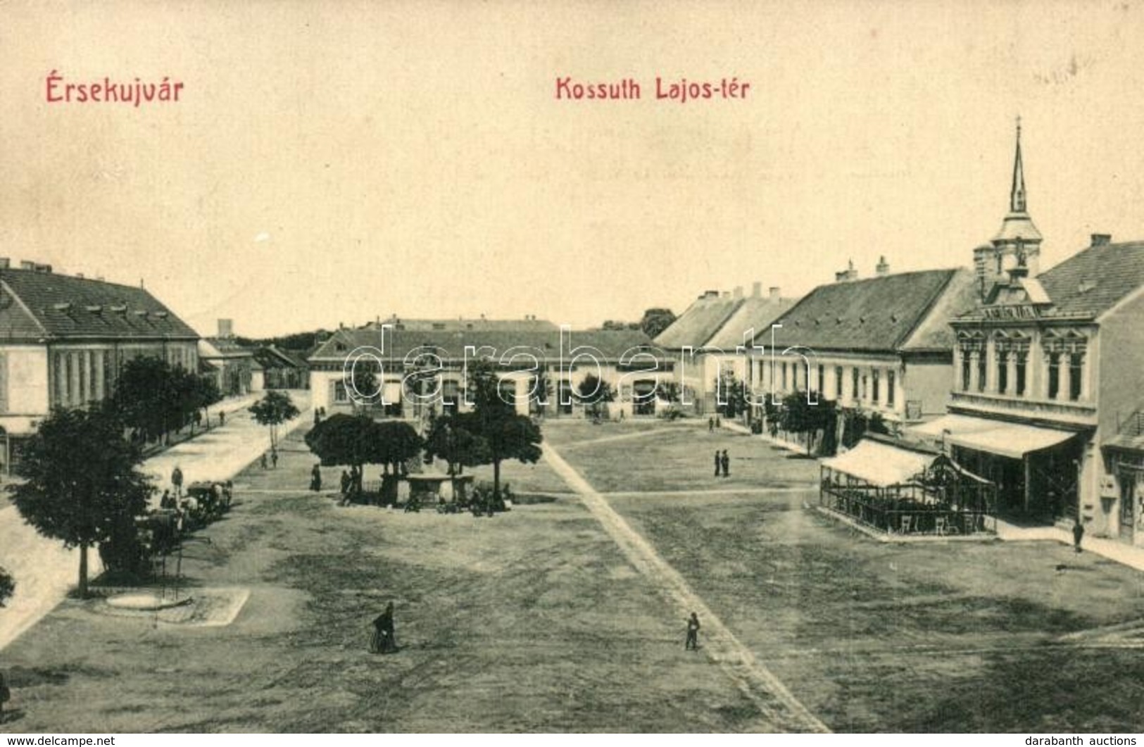 T2 1910 Érsekújvár, Nové Zámky; Kossuth Lajos Tér, Nemzeti Szálloda és Kávéház, üzletek. W.L. Bp. 427.  / Square, Hotel  - Unclassified