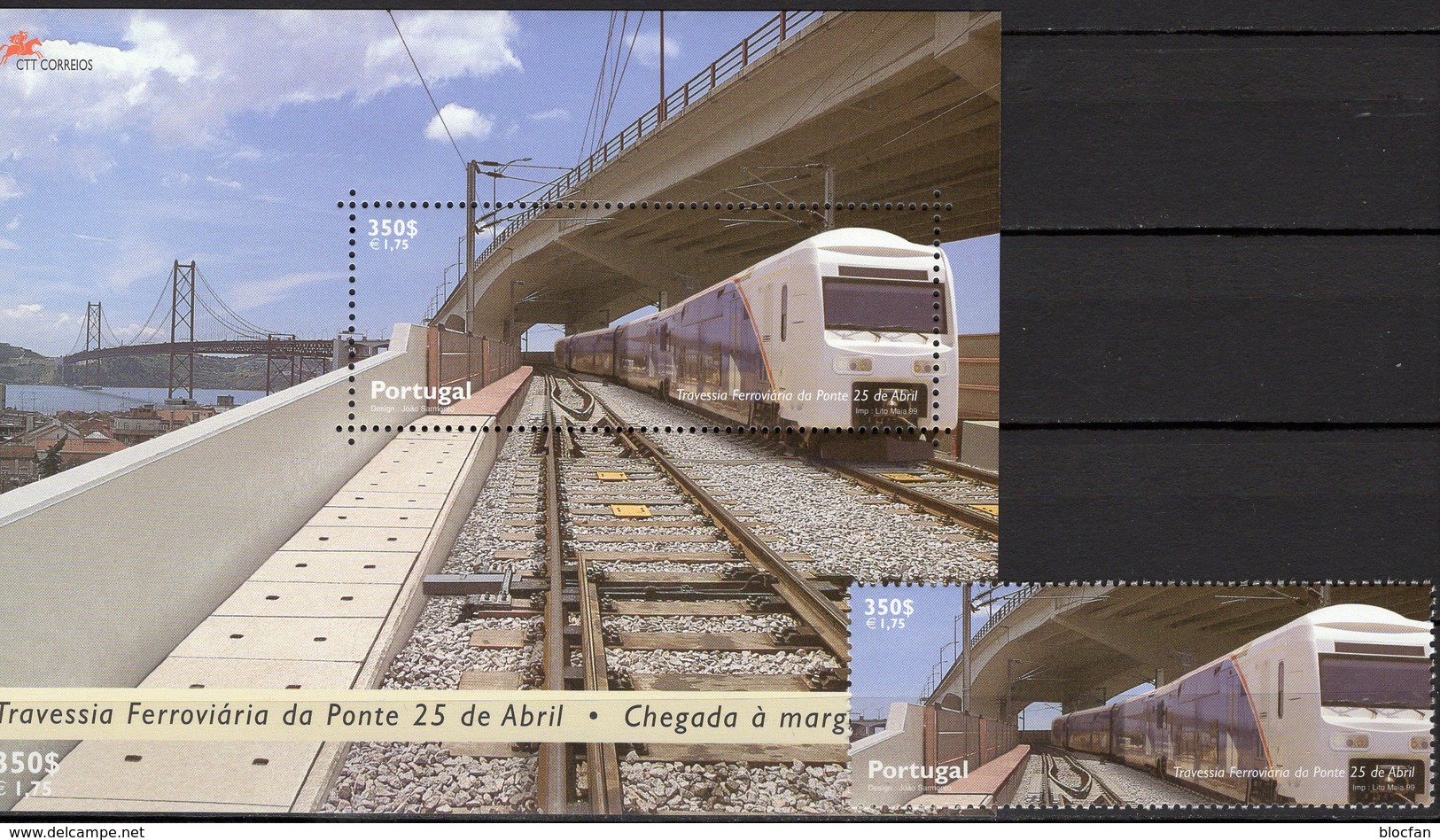 Zug 1999 Portugal 2361+Block 155 ** 10€ Eisenbahnen Auf Tejo-Brücken Bloque Bridge S/s Trains Bloc Sheet Bf Railway - Sonstige (Land)