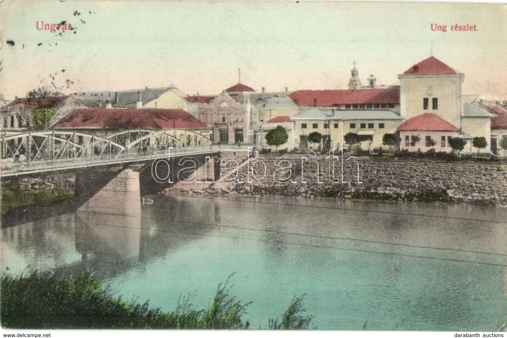 T2/T3 1912 Ungvár, Uzshorod, Uzhhorod, Uzhorod; Ung Folyó Hídja, Hotel Korona Szálloda / Uzh Riverbank, Bridge, Hotel (E - Unclassified