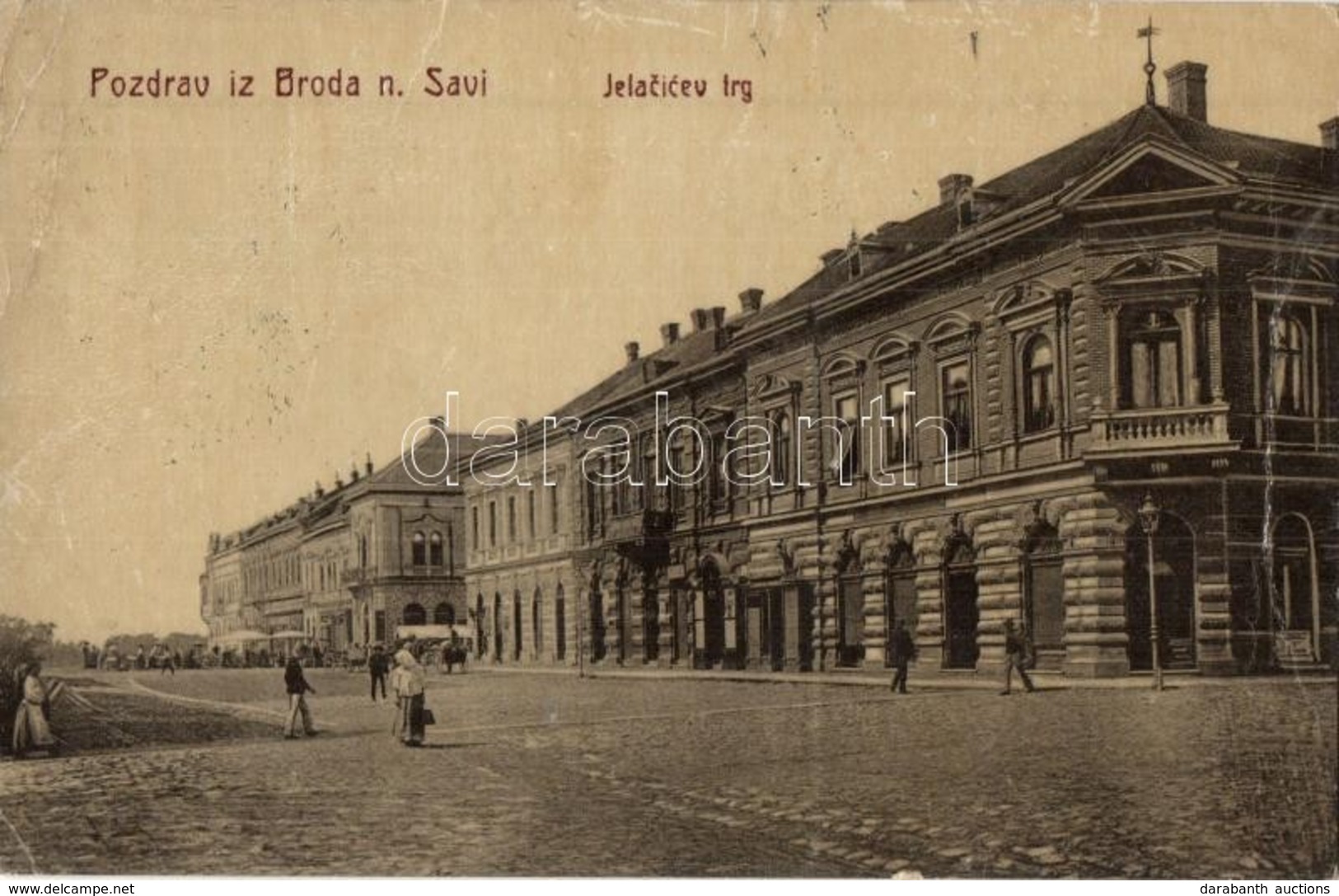 * T3 1909 Bród, Nagyrév, Slavonski Brod, Brod Na Savi; Jelacicev Trg / Jellasics Tér, üzletek. W. L. Bp. 4993. / Square  - Unclassified
