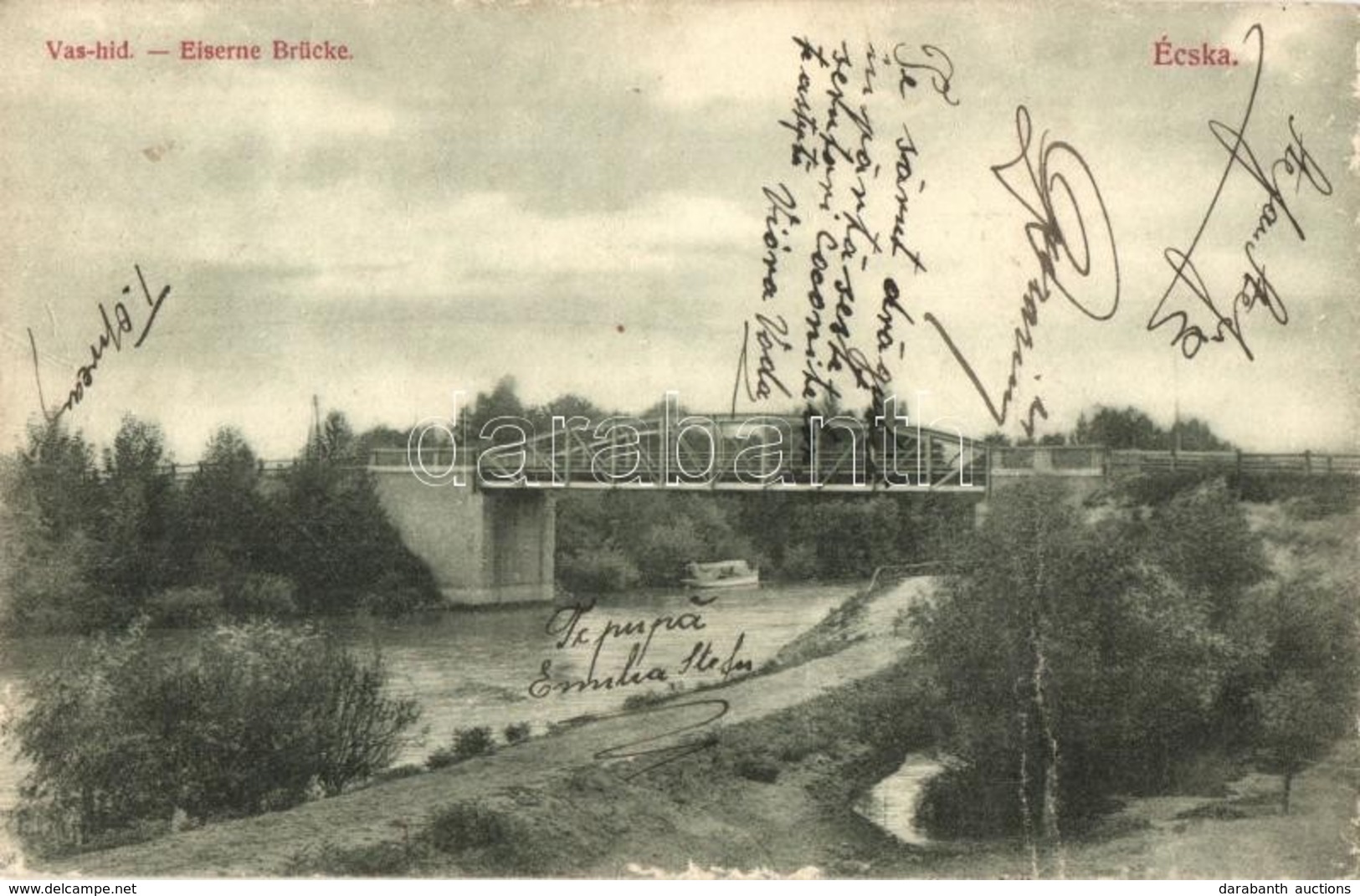 T2/T3 1907 Écska, Ecka; Vas Híd. Kiadja Holländer Samu / Eiserne Brücke / Bridge (fa) - Unclassified