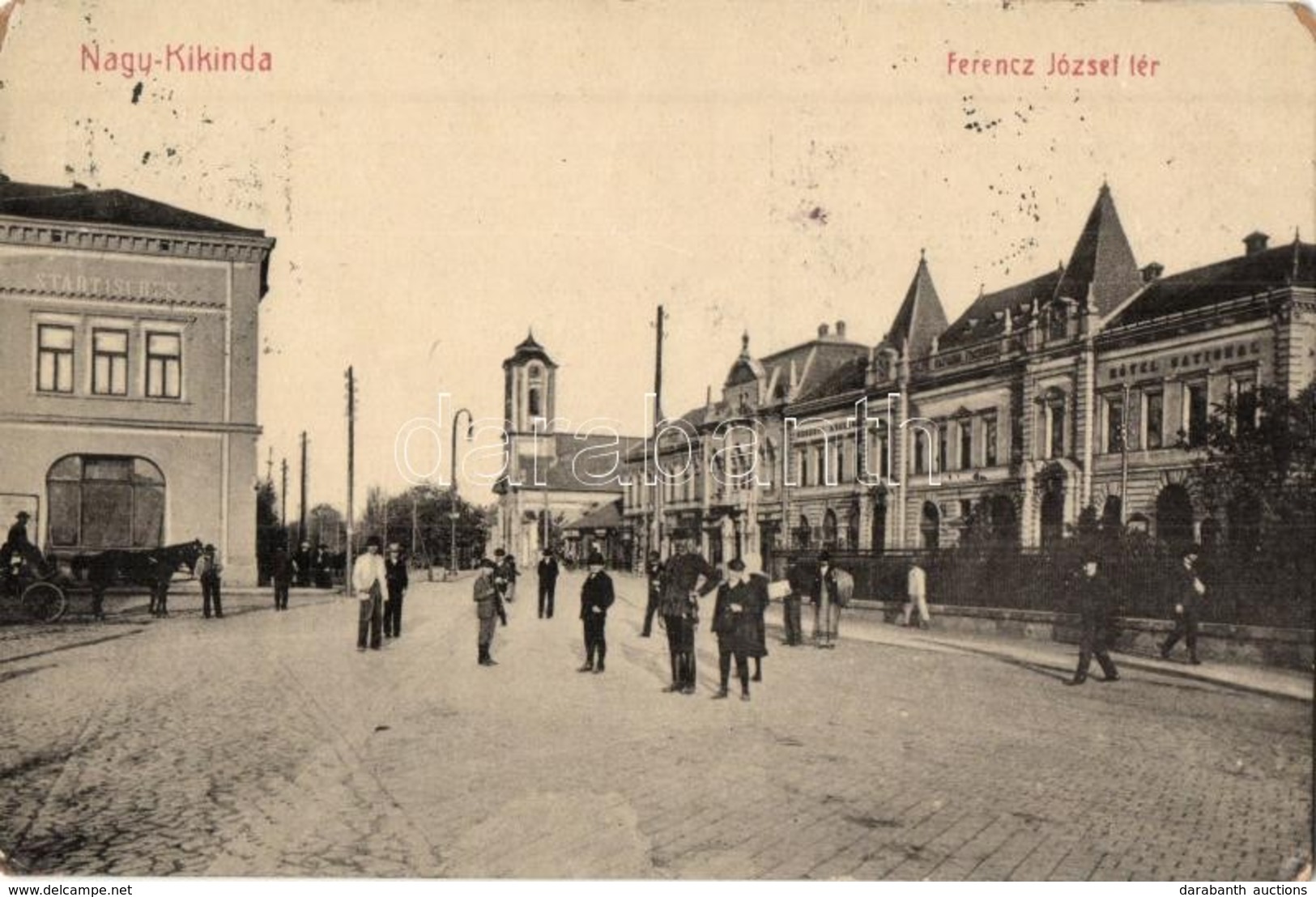 T3/T4 1908 Nagykikinda, Kikinda; Ferenc József Tér, Hotel National Szálloda, üzletek, Templom. W. L. 626. / Square, Hote - Unclassified