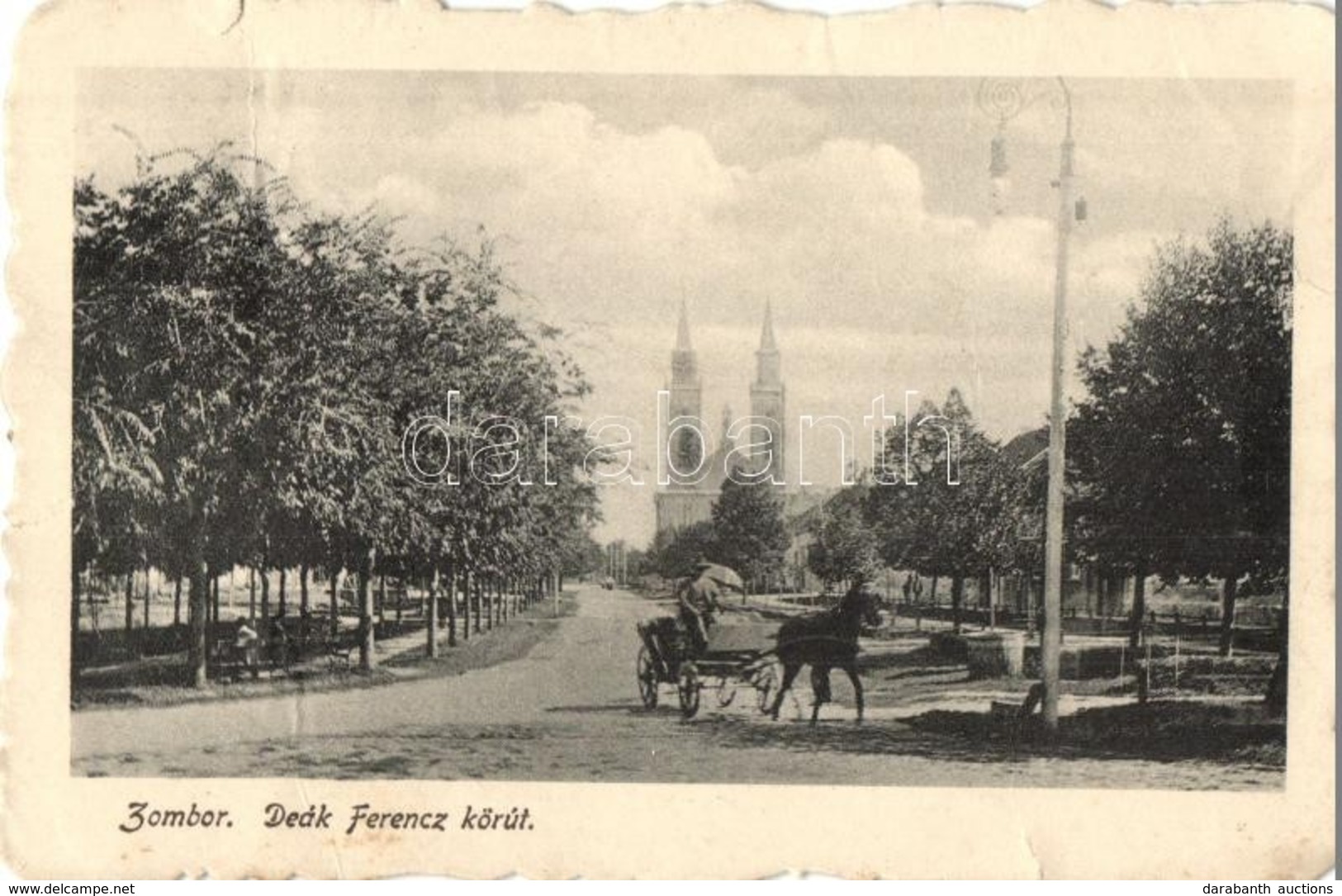 T3 Zombor, Sombor; Deák Ferenc Körút, Templom, Lovaskocsi. Kiadja Theofanovic / Street View, Church, Horse-drawn Carriag - Unclassified
