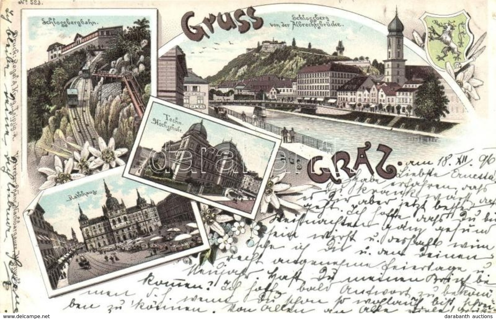 T2 1896 (Vorläufer!) Graz,  Schlossbergbahn, Techn. Hochschule, Rathaus, Albrechtbrücke / Funicular, School, Town Hall,  - Zonder Classificatie