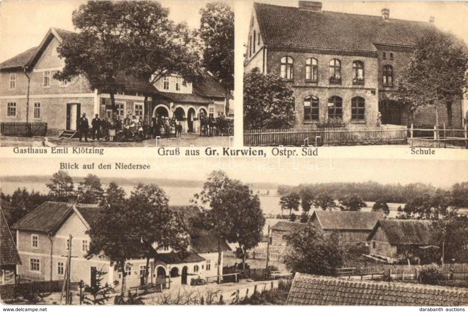* T2/T3 Karwica, Kurwien (Ruciane-Nida); Gasthaus Emil Klötzing, Schule, Blick Auf Den Niedersee (Jezioro Nidzkie) / Gue - Unclassified