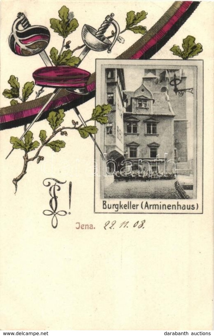 T2/T3 1908 Jena, Burgkeller (Arminenhaus) Verlag Ernst Gollub No. 201. / Student Fraternity House. Studentica, Fencing A - Unclassified