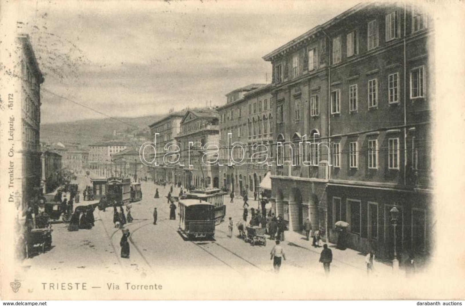 T2/T3 Trieste, Via Torrente / Street View, Trams, Shops. Dr. Trenkler & Co. (Rb) - Unclassified