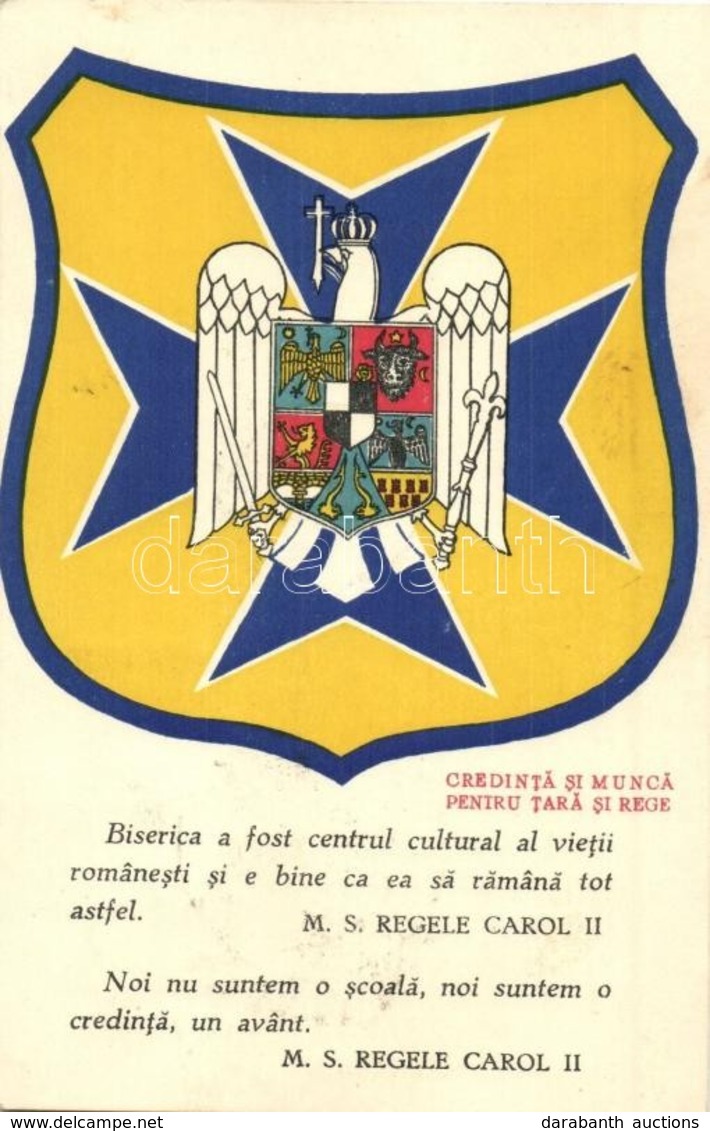 T2 'Credinta Si Munca Pentru Tara Si Rege' M. S. Regele Carol II / Carol II Of Romania 'Faith And Work For The Land And  - Unclassified