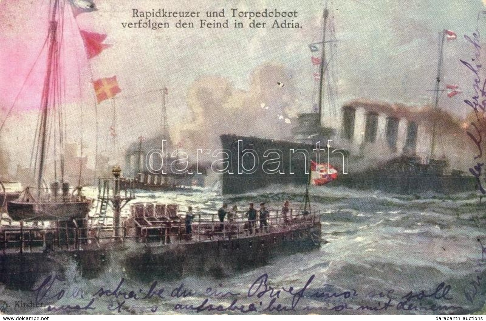 T2 Rapidkreuzer Und Torpedoboot Verfolgen Den Feind In Der Adria. Offizielle Postkarte Des Österr. Flottenvereines Zugun - Zonder Classificatie