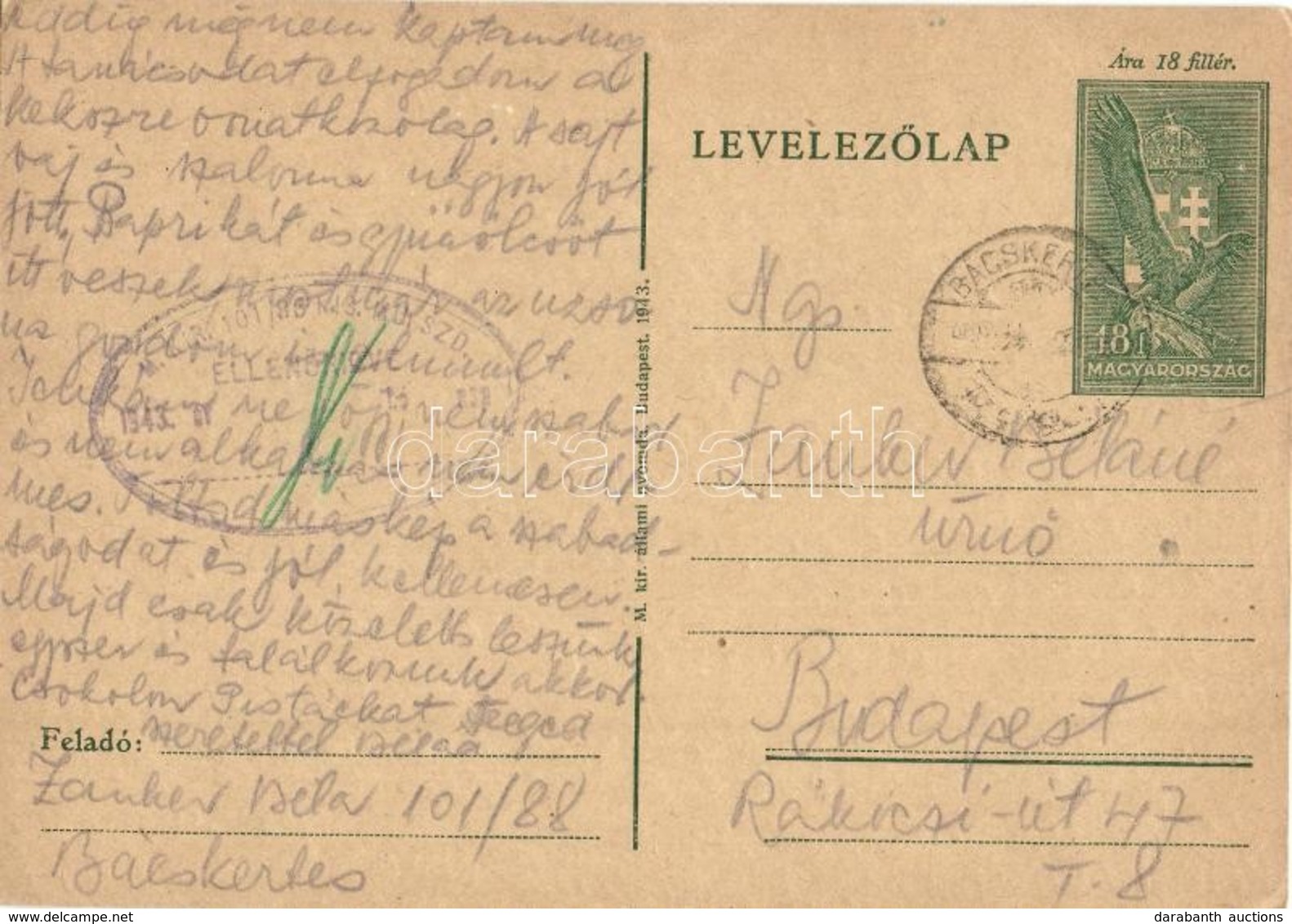 T2/T3 1943 Zauker Béla Zsidó  101/88. KMSZ (kisegítő Munkaszolgálatos) Levele A Bácskertesi Munkatáborból Feleségének /  - Unclassified