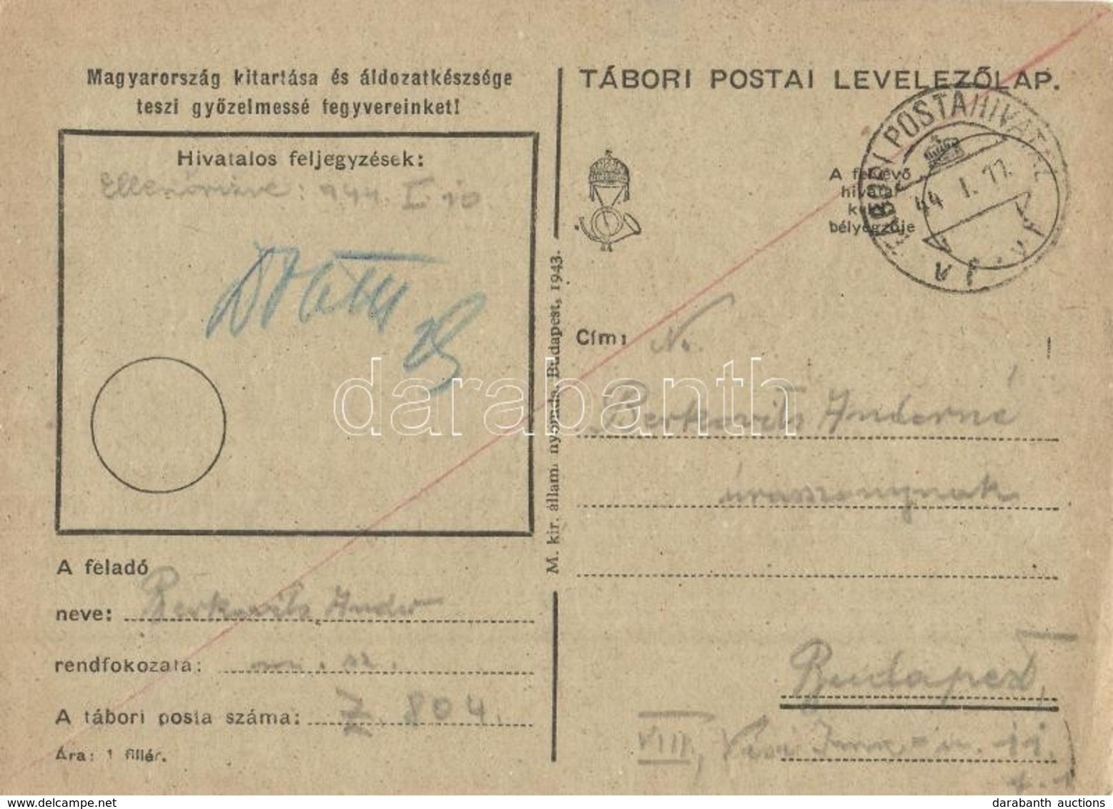 1943-1944 2 Db Levél Berkovits Andor Zsidó Z. 804-es KMSZ-től (kisegítő Munkaszolgálatos) Feleségének. Egyiken Csak Anny - Unclassified