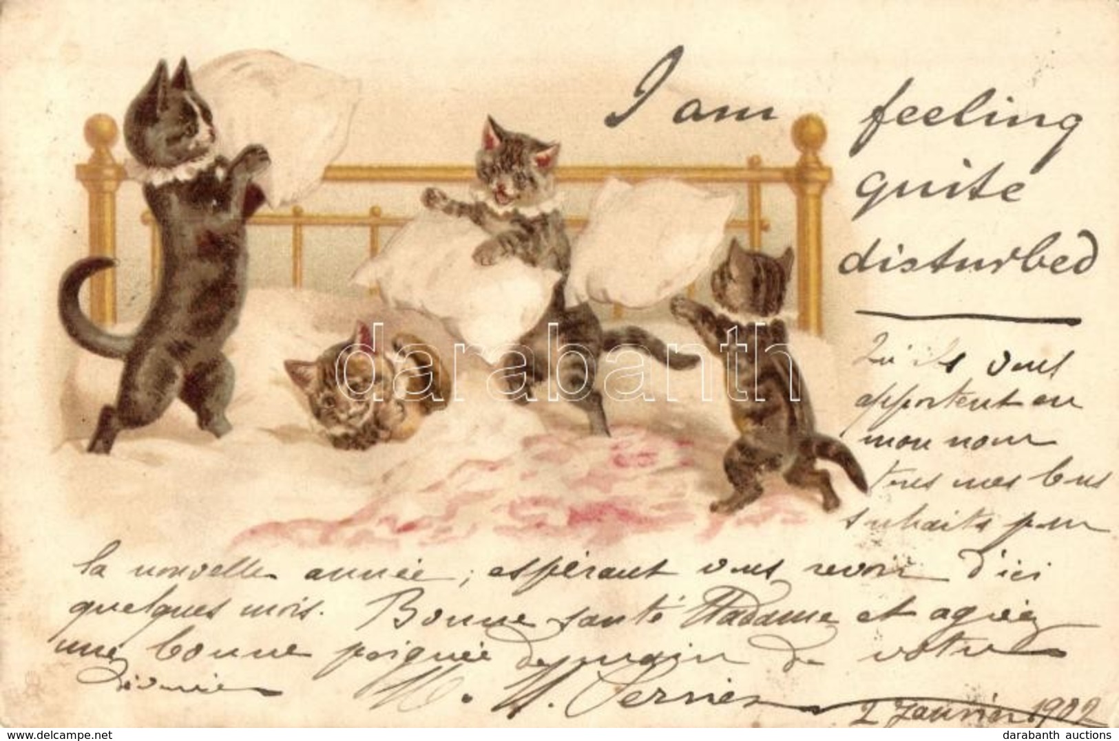 T2/T3 1902 Cats In A Pillow Fight. Raphael Tuck & Sons 'Write Away' Postcard Series 42. Litho (EK) - Zonder Classificatie