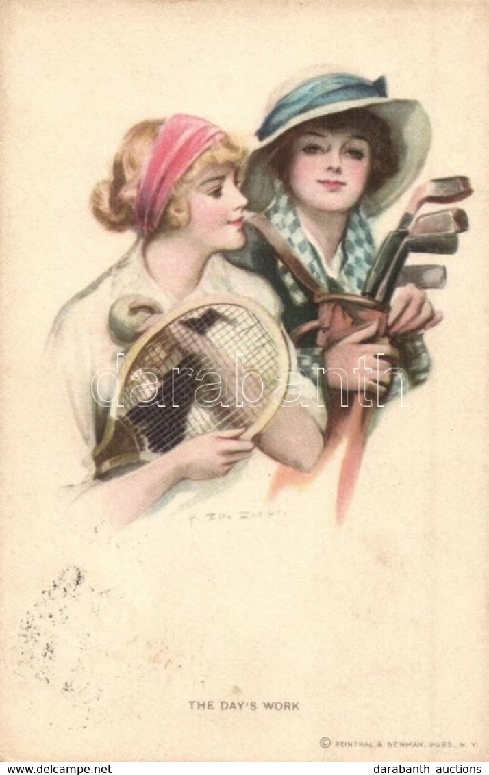 T2 1914 'The Day's Work' Ladies With Tennis Racket And Golf Clubs. Reinthal & Newman No. 307. S: T. Earl Christy - Unclassified