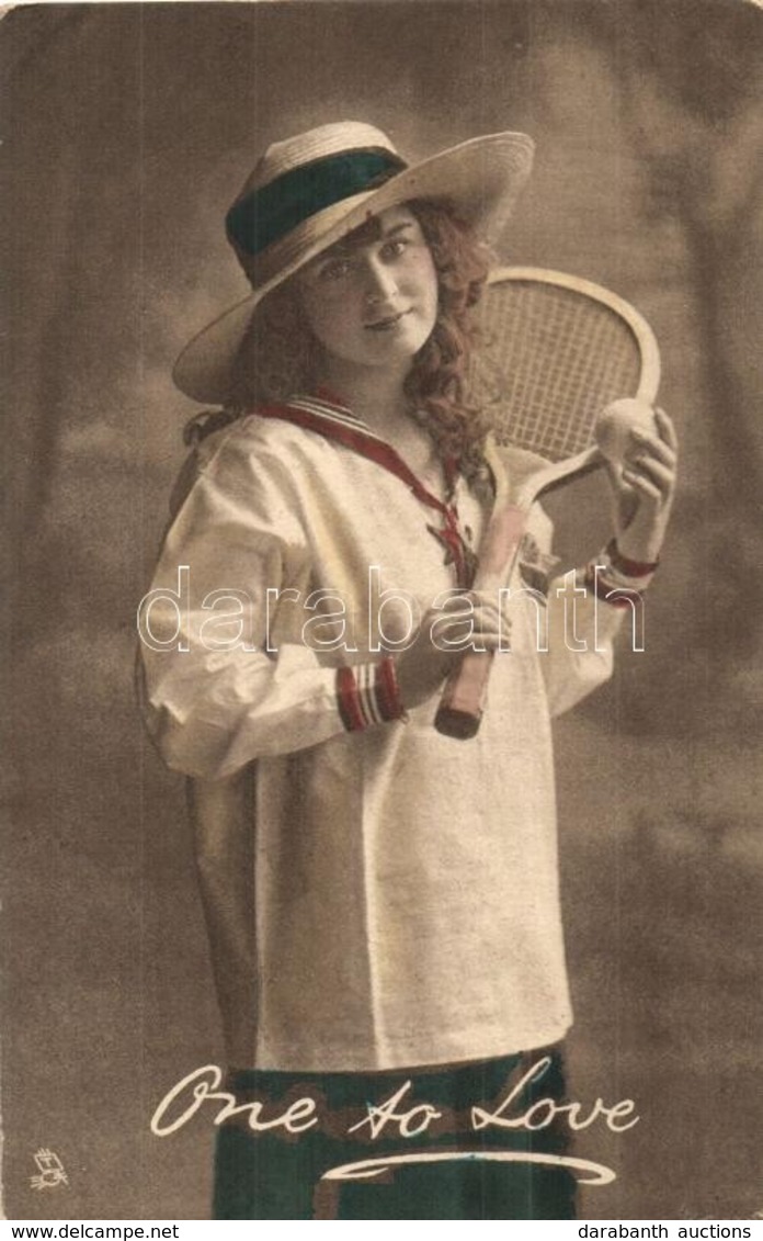 * T2/T3 One To Love. Lady With Tennis Racket. Raphael Tuck & Sons' 'Hand Coloured Photogravure' Postcard 4356. (EK) - Unclassified