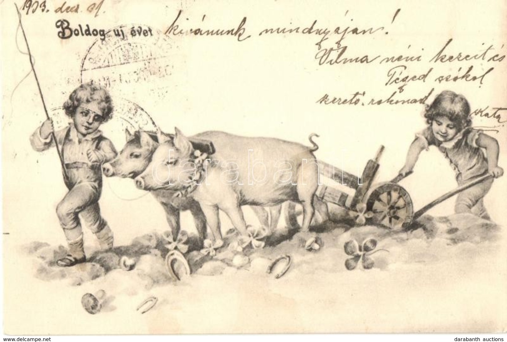 T2/T3 1903 Boldog újévet! / New Year Greeting With Pigs, Clovers, Gold. Litho (fl) - Unclassified