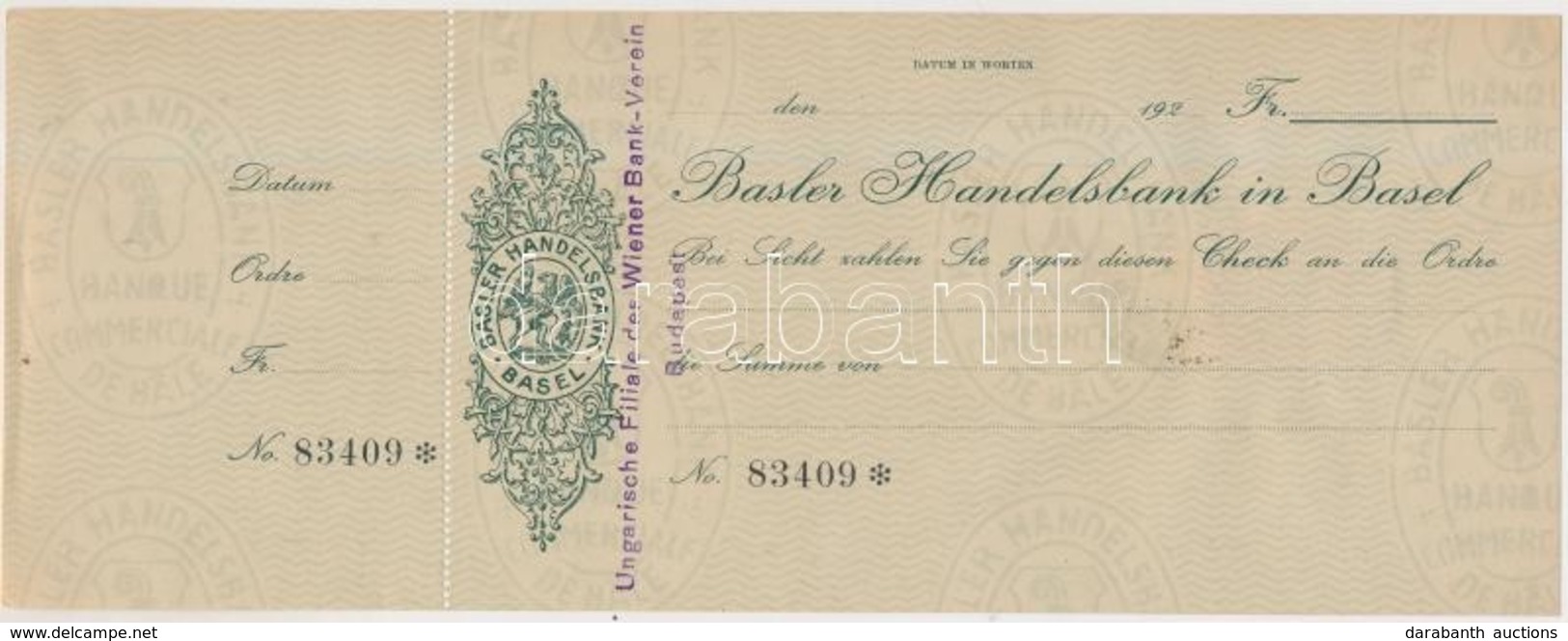 Budapest ~1920. 'Basler Handelsbank' Kitöltetlen Csekkje, 4f Bélyeggel és Bélyegzéssel A Hátoldalán T:I - Unclassified