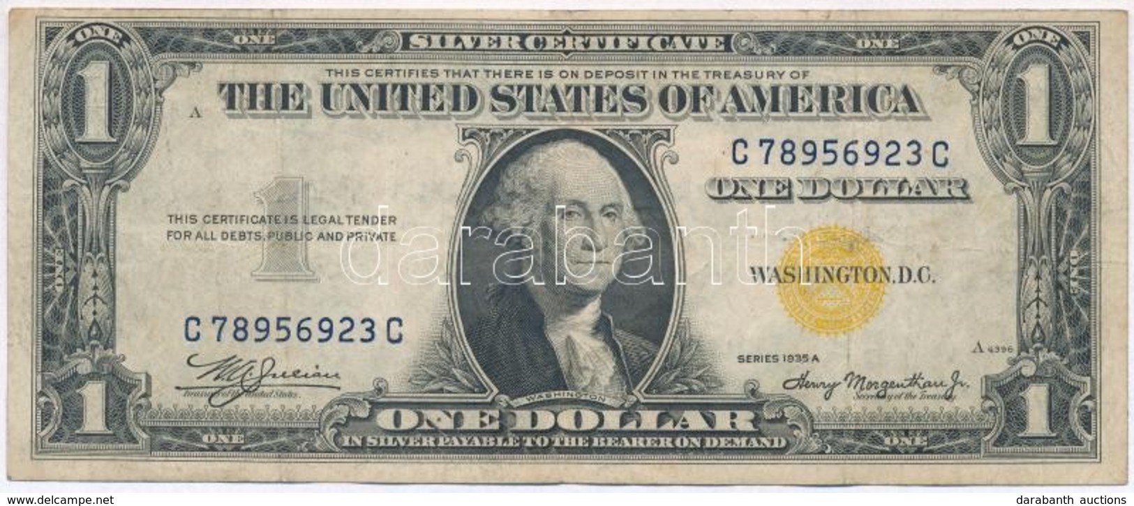 Amerikai Egyesült Államok 1934-1945. (1935A) 1$ 'Silver Certificate - Kisméretű' Sárga Pecsét, 'William Alexander Julian - Unclassified