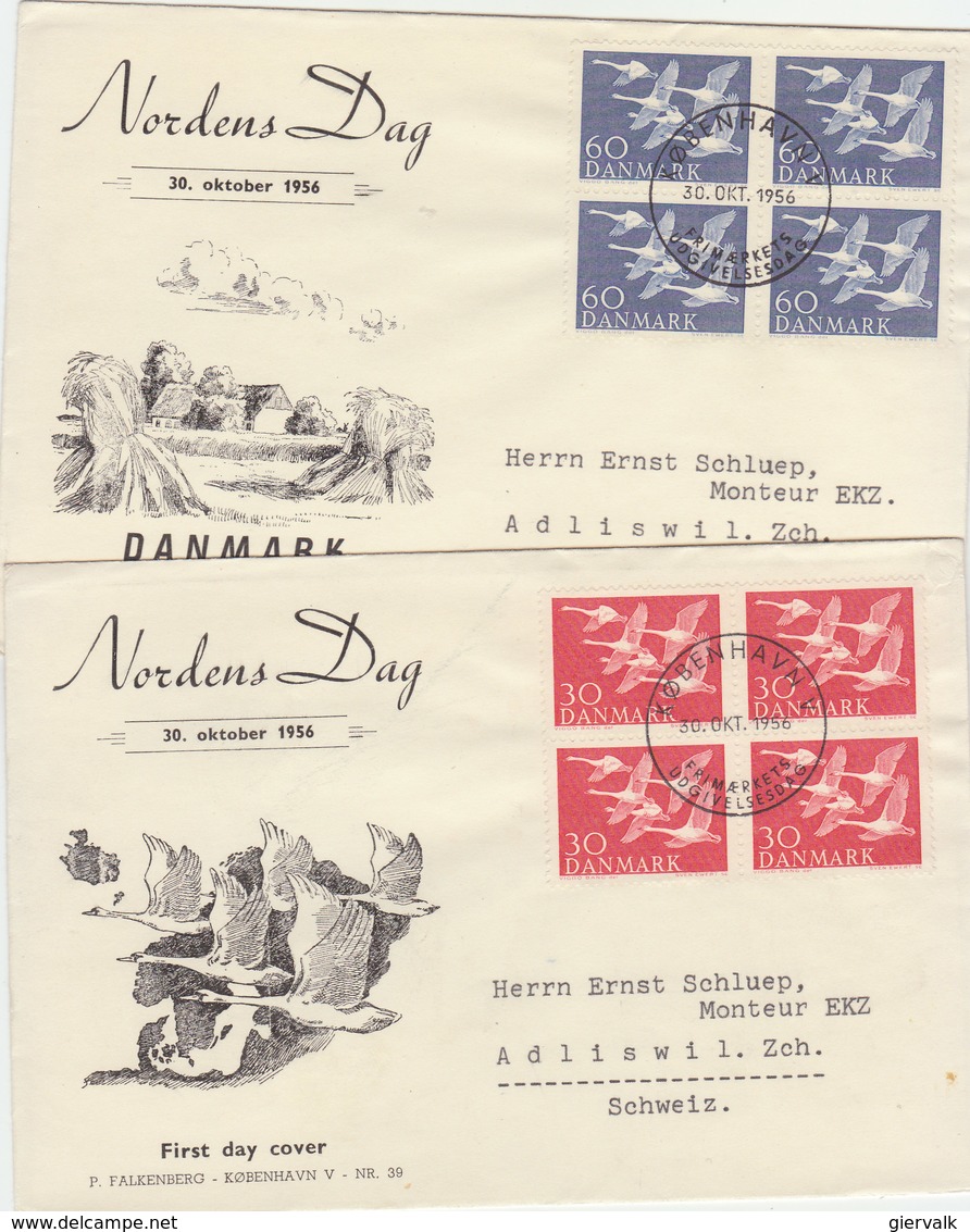 DENMARK 1956 FDC(2) With Swan.BARGAIN.!! - Cygnes