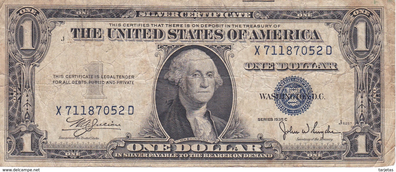 BILLETE DE ESTADOS UNIDOS DE 1 DOLLAR DEL AÑO 1935 C LETRA X-D WASHINGTON  (BANK NOTE) - Billetes De La Reserva Federal (1928-...)