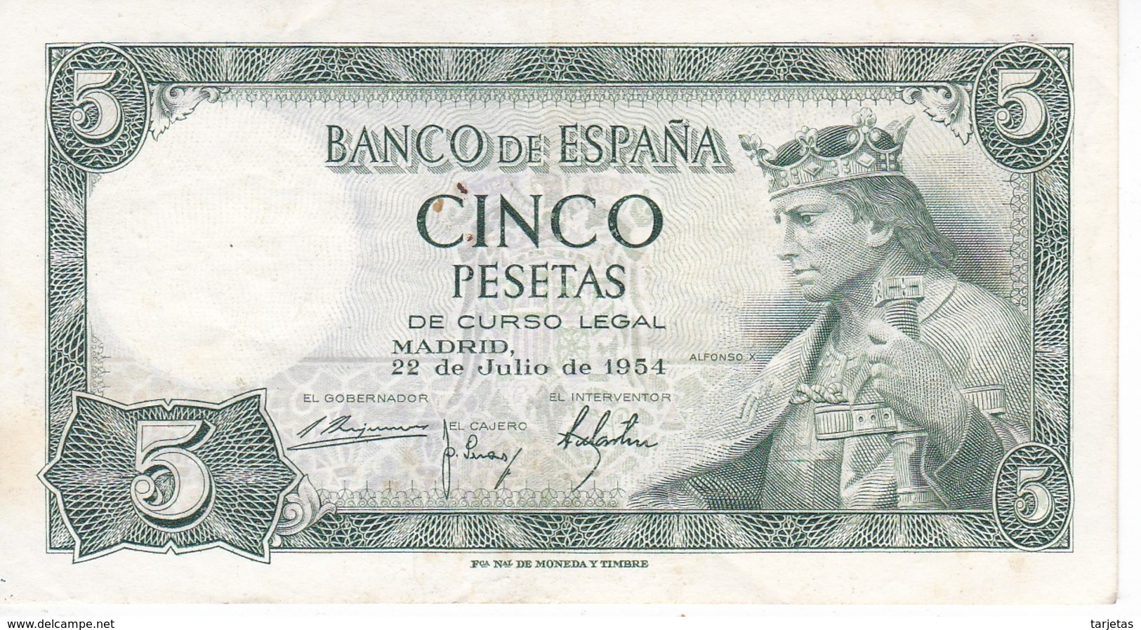 BILLETE DE 5 PTAS DEL AÑO 1954 SERIE V DE ALFONSO X EN CALIDAD MBC (VF) (BANKNOTE) - 5 Pesetas