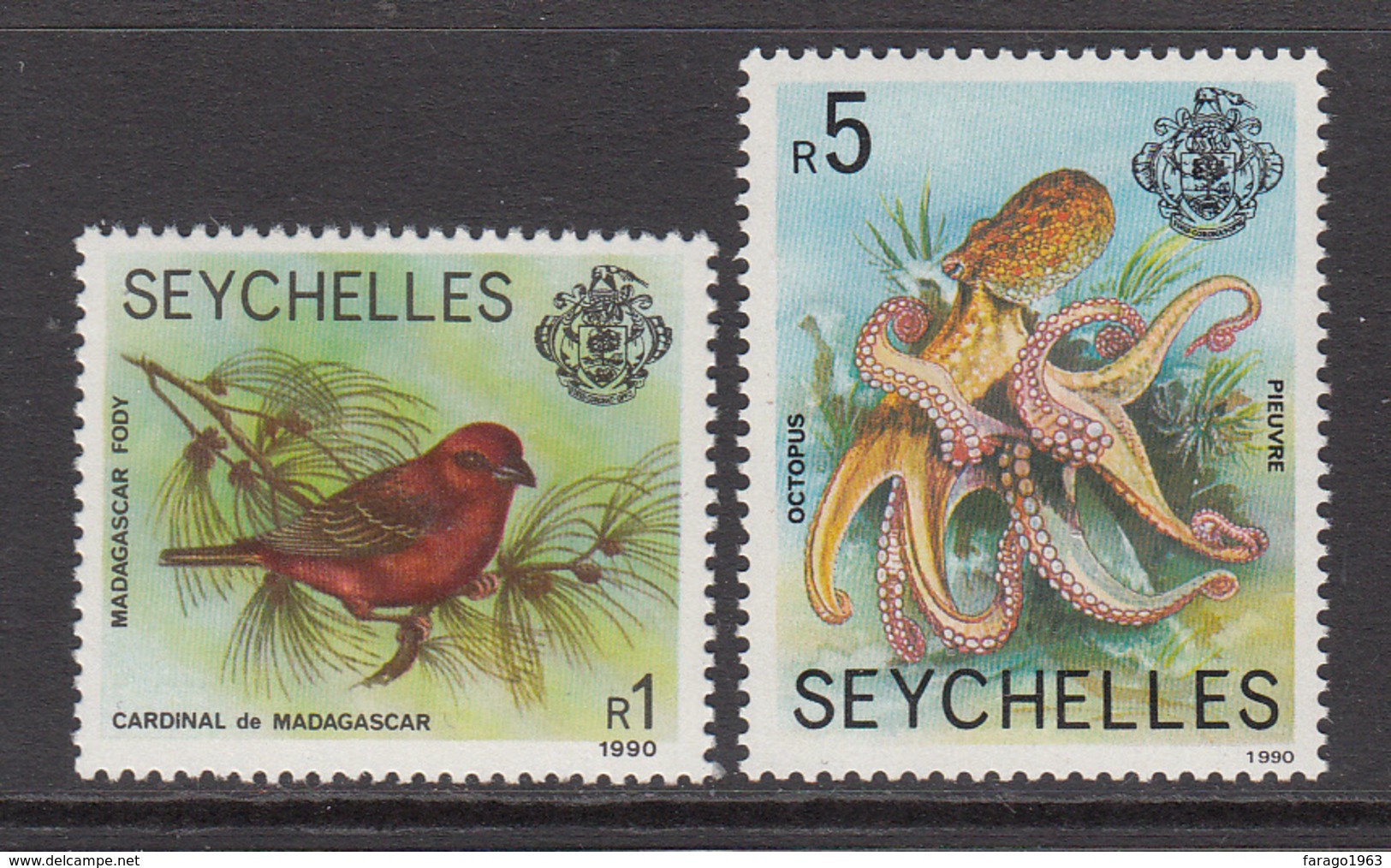 1990 Seychelles Definitive Reprints Birds Octopus  Complete Set Of 2 MNH - Seychelles (1976-...)