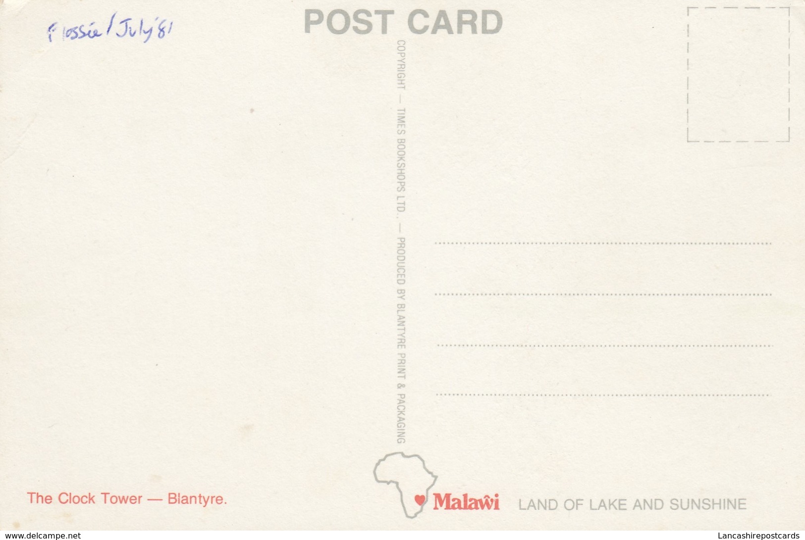 Postcard Malawi The Clock Tower Blantyre My Ref  B23480 - Malawi