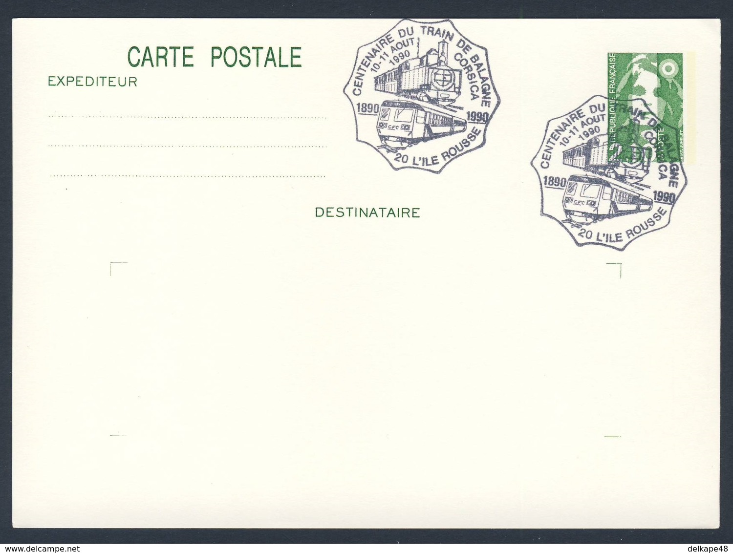 France Rep. Française 1990 Card / Karte / Carte - Cent. Train De Balagne, 1890-1990, Corsica / Eisenbahn - Treinen