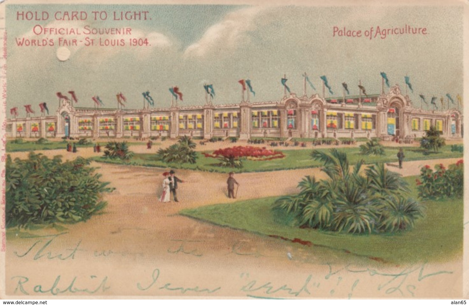 1904 St. Louis World's Fair Hold-to-Light C1900s Vintage Postcard, Palace Of Agriculture Image - Exhibitions