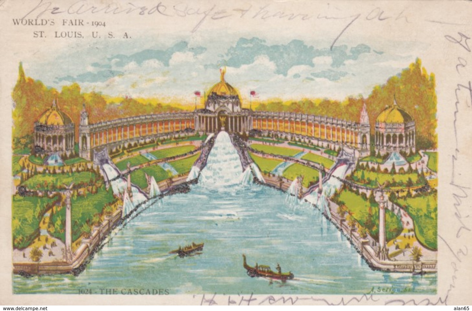 1904 St. Louis World's Fair The Cascades Fountain Waterfall, Glitter Attached C1900s Vintage Postcard - Tentoonstellingen