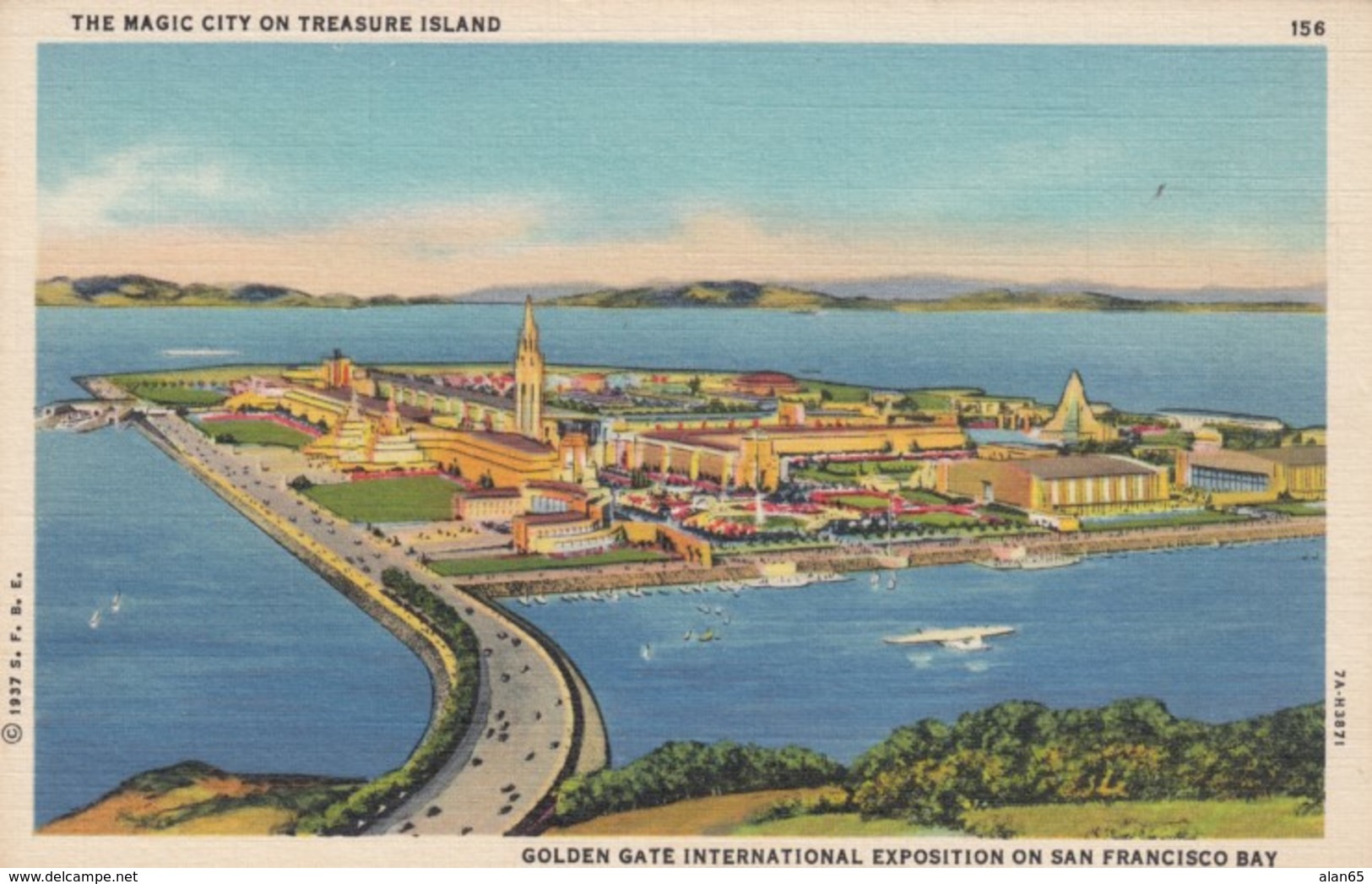 1939 Golden Gate Exposition, Treasure Island San Francisco Bay C1930s Vintage Linen Postcard - Exhibitions