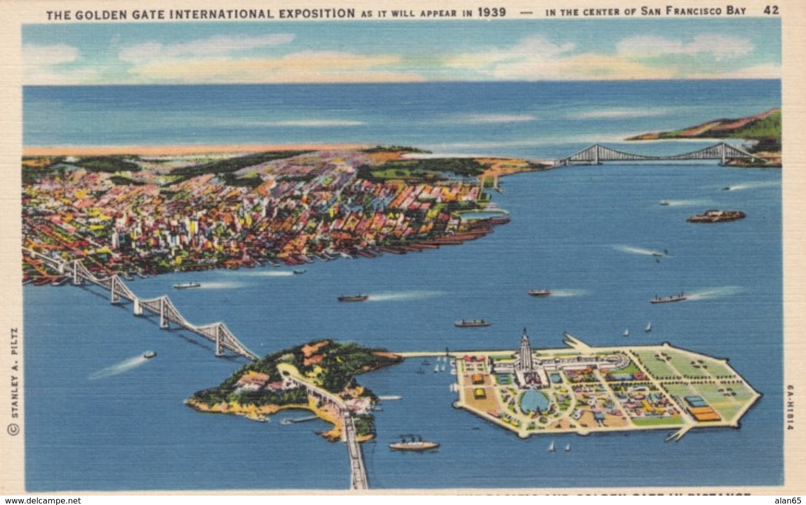 1939 Golden Gate Exposition, Treasure Island San Francisco Bay C1930s Vintage Linen Postcard - Exhibitions