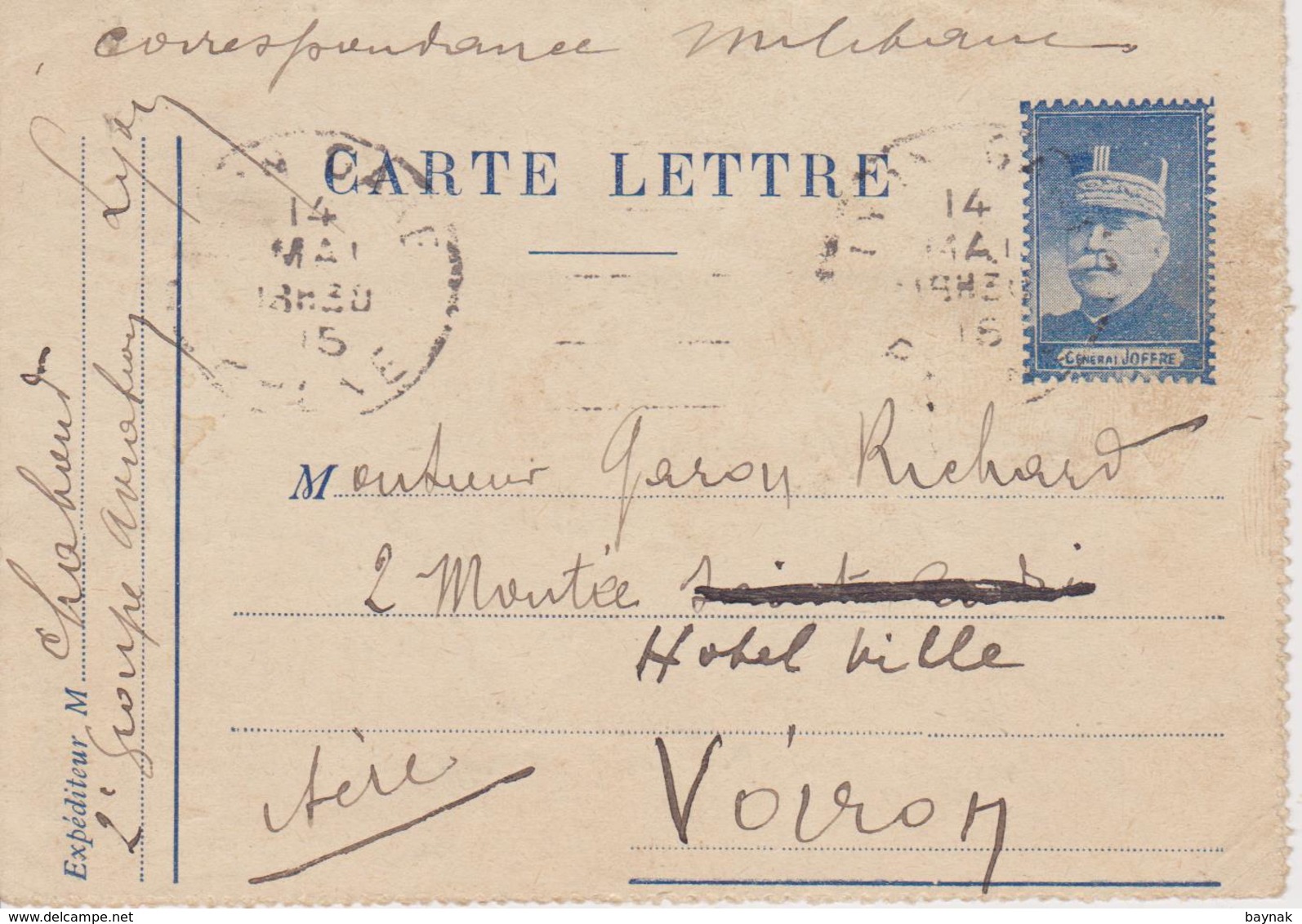 CARTE LETTRE  -    MILITARY POST  ~~  VOIRON  ~  FRANCHISE MILITAIRE  ~ FM ~  1915 - Militärstempel Ab 1900 (ausser Kriegszeiten)